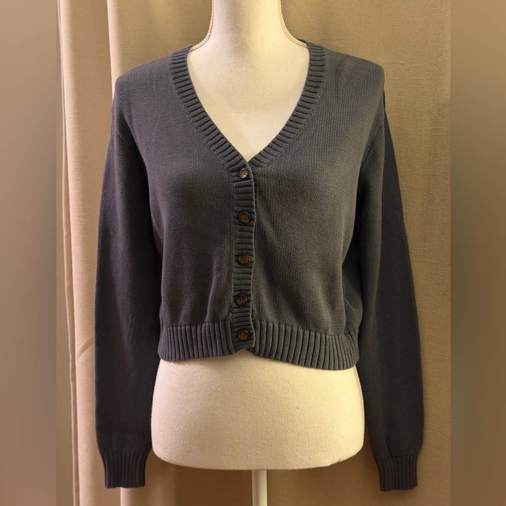 John Galt V-Neck Cardigan Sweater 100% Cotton Blue/Grey